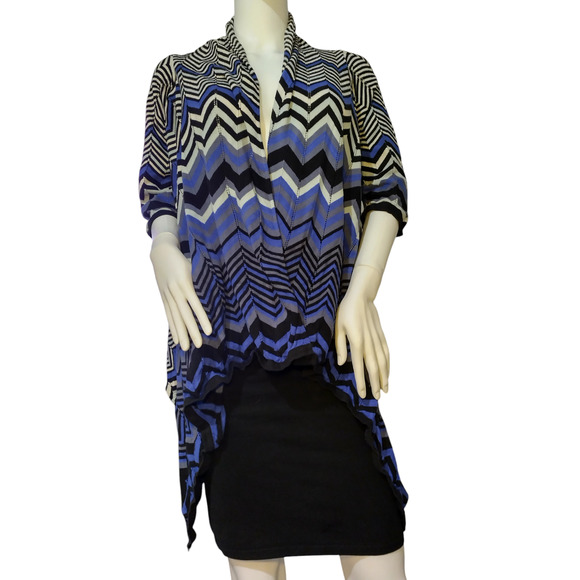 Focus 2000 Cardigan Sweater Open Front Shawl Chevron Multicolor Womens Medium - Picture 1 of 12
